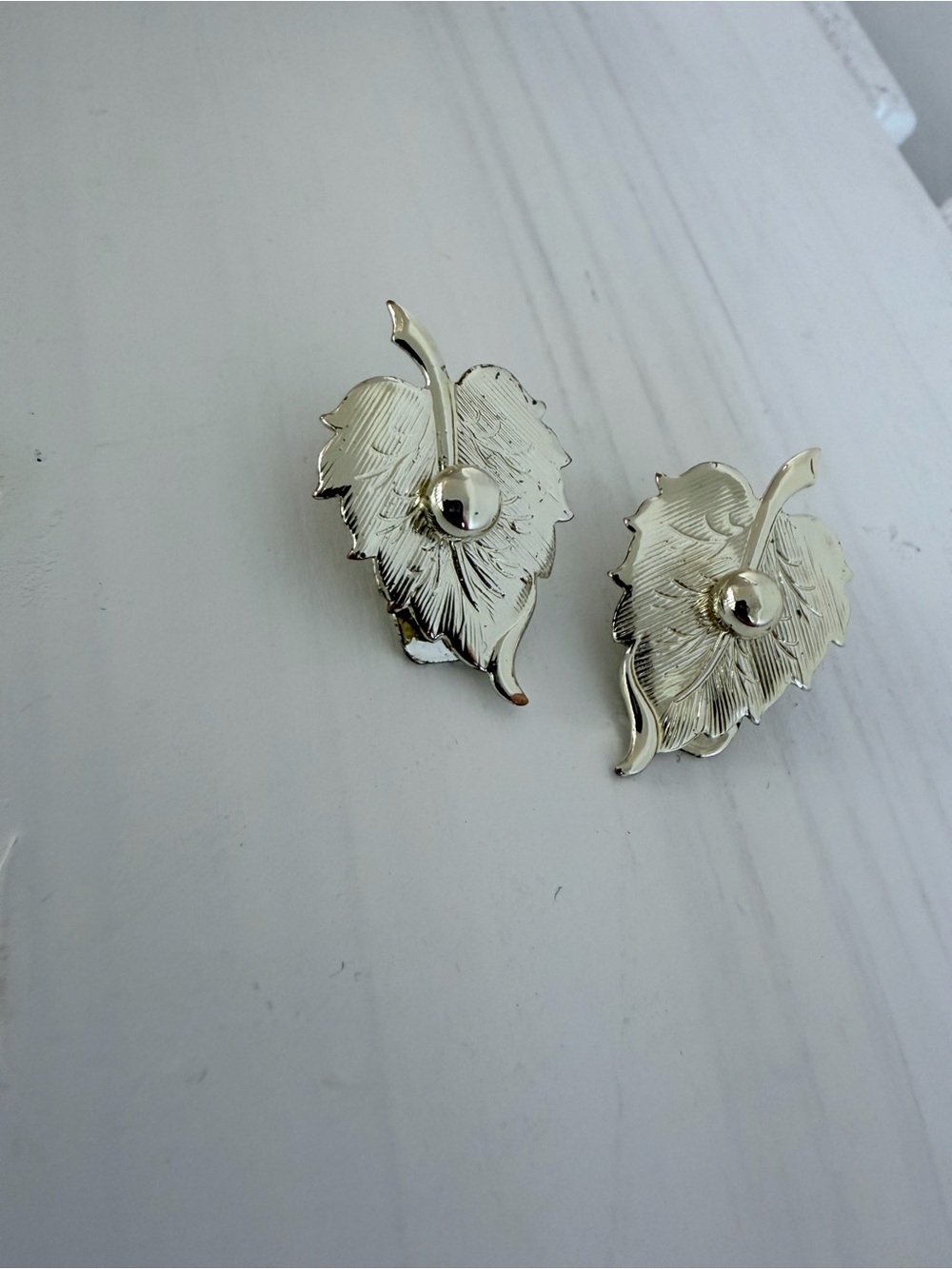 Vintage clip on Silver Leaf-Shape Women’s Earrings